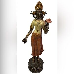 VTG 2002 TARA STATUE 12" Buddhist Goddess of Wisdom Standing Bronze Resin Marked